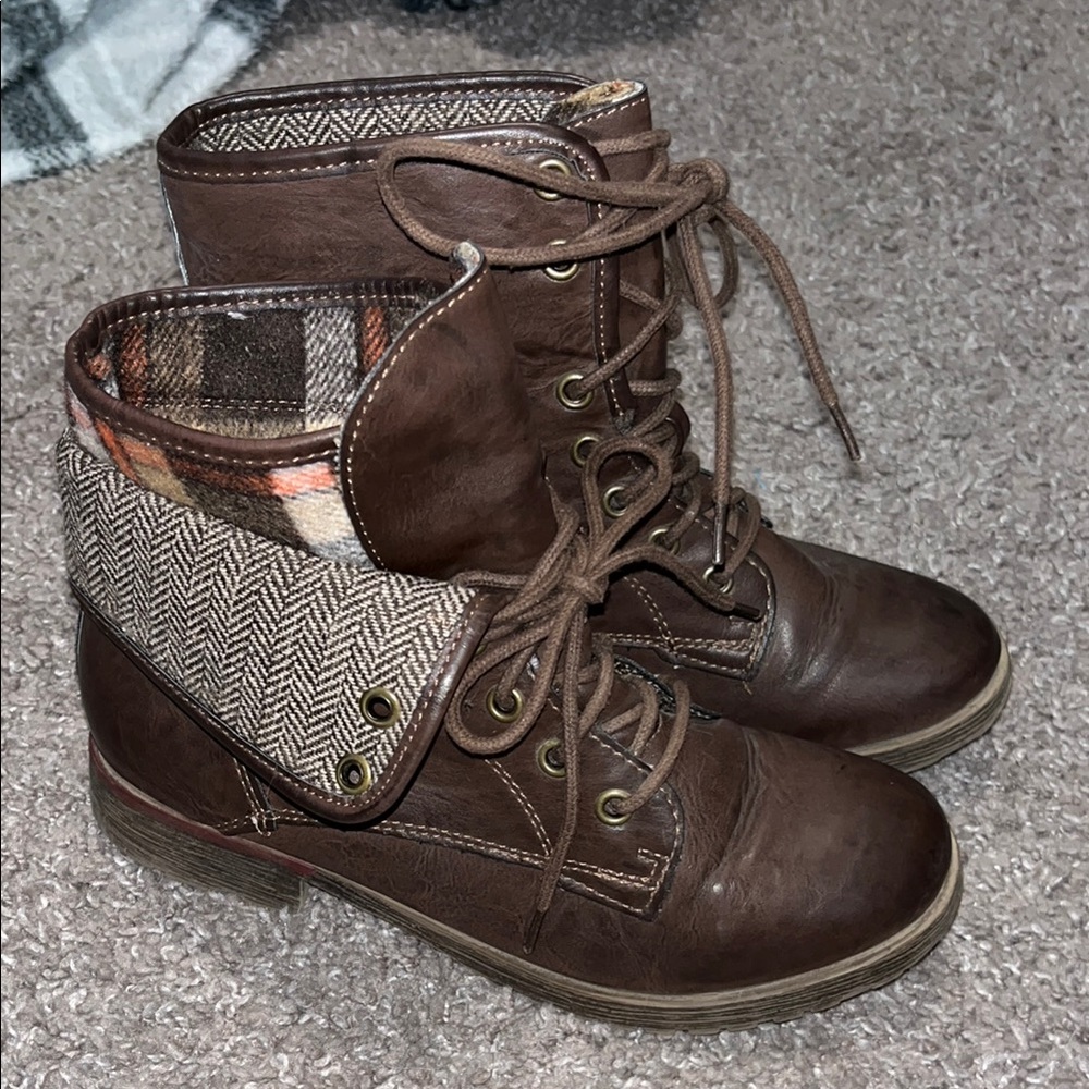 Brown Lace-Up Ankle Boots